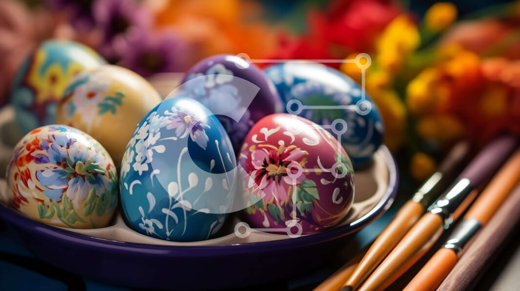 Intra Συλλεκτικό Ξύλινο Παζλ Plywood  4mm - Πολύχρωμα Πασχαλινά αυγά με πινέλα και χρώματα Σε Ξύλινο Κουτί - Διαστάσεις: 10x10 cm – 25 κομμάτια