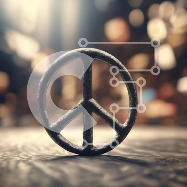 Intra Συλλεκτικό Ξύλινο Παζλ Plywood  4mm - Μεταλλικό σημάδι ειρήνης σε παλιό ξύλινο τραπέζι με θολά φώτα φόντο Σε Ξύλινο Κουτί - Διαστάσεις: 10x10 cm – 25 κομμάτια