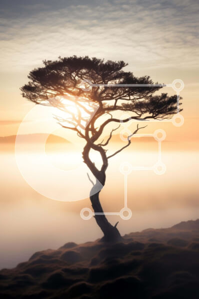 Σετ των 2 Intra Συλλεκτικό Ξύλινο Παζλ Plywood  4mm - Μοναχικό δέντρο στην ομίχλη σε ένα ομιχλώδες βράδυ Σε Ξύλινο Κουτί - Διαστάσεις: 10x10 cm – 25 κομμάτια