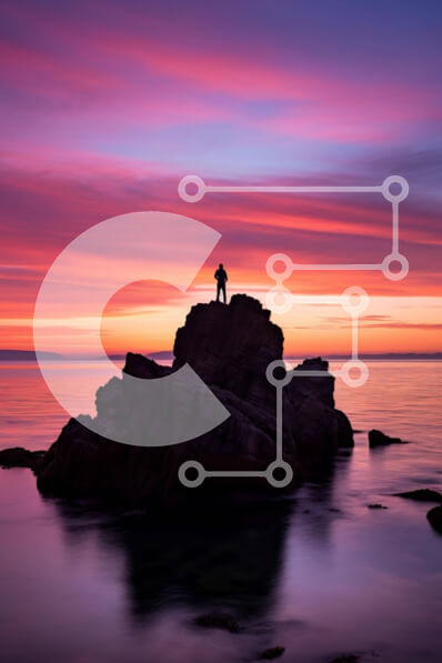 Σετ των 2 Intra Συλλεκτικό Ξύλινο Παζλ Plywood  4mm - Άτομο στο νησί που παρακολουθεί το πολύχρωμο ηλιοβασίλεμα πέρα ​​από τον ωκεανό Σε Ξύλινο Κουτί - Διαστάσεις: 10x10 cm – 25 κομμάτια