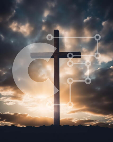 Intra Συλλεκτικό Ξύλινο Παζλ Plywood  4mm - Ξύλινος Σταυρός με Γύρω Σύννεφα Σε Ξύλινο Κουτί - Διαστάσεις Puzzle: 10x10 cm – 25 κομμάτια