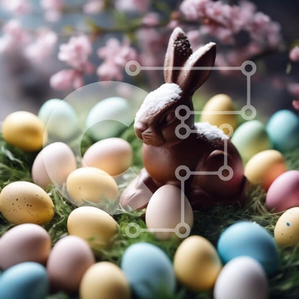 Intra Συλλεκτικό Ξύλινο Παζλ Plywood  4mm - Πασχαλινό σοκολατένιο λαγουδάκι και πολύχρωμα αυγά στο γρασίδι Σε Ξύλινο Κουτί - Διαστάσεις: 10x10 cm – 25 κομμάτια