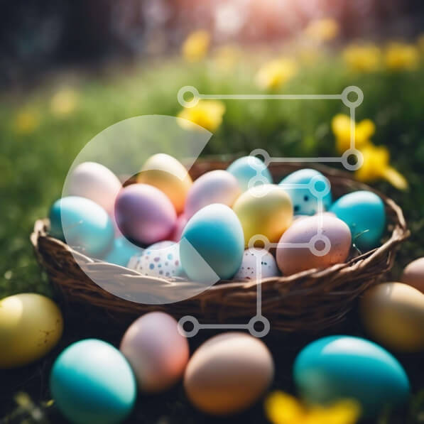 Intra Συλλεκτικό Ξύλινο Παζλ Plywood  4mm - Πολύχρωμο καλάθι με αυγά Πάσχας στη χλόη Σε Ξύλινο Κουτί - Διαστάσεις: 10x10 cm – 25 κομμάτια