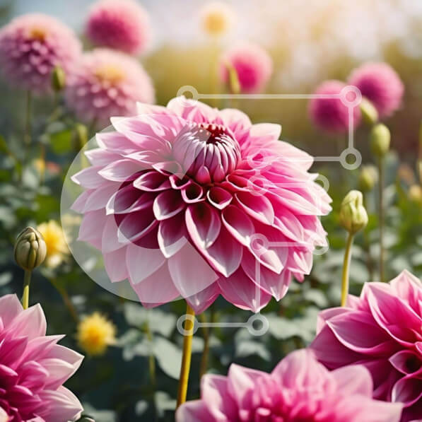 Intra Συλλεκτικό Ξύλινο Παζλ Plywood  4mm - Ροζ λουλούδια Ντάλια σε ένα χωράφι Σε Ξύλινο Κουτί - Διαστάσεις: 10x10 cm – 25 κομμάτια