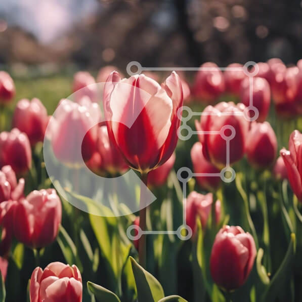 Intra Συλλεκτικό Ξύλινο Παζλ Plywood  4mm - Πεδίο με ροζ τουλίπες σε άνθιση Σε Ξύλινο Κουτί - Διαστάσεις: 10x10 cm – 25 κομμάτια