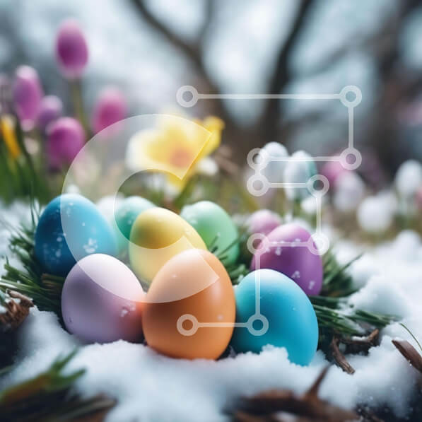 Intra Συλλεκτικό Ξύλινο Παζλ Plywood  4mm - Πασχαλινά αυγά στο χιόνι Σε Ξύλινο Κουτί - Διαστάσεις: 10x10 cm – 25 κομμάτια