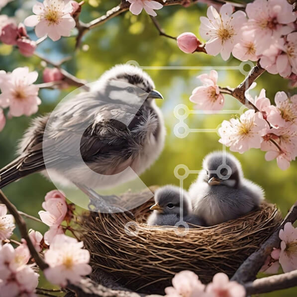 Intra Συλλεκτικό Ξύλινο Παζλ Plywood  4mm - Φωλιά πουλιών με νεοσσούς και ροζ άνθη Σε Ξύλινο Κουτί - Διαστάσεις: 10x10 cm – 25 κομμάτια