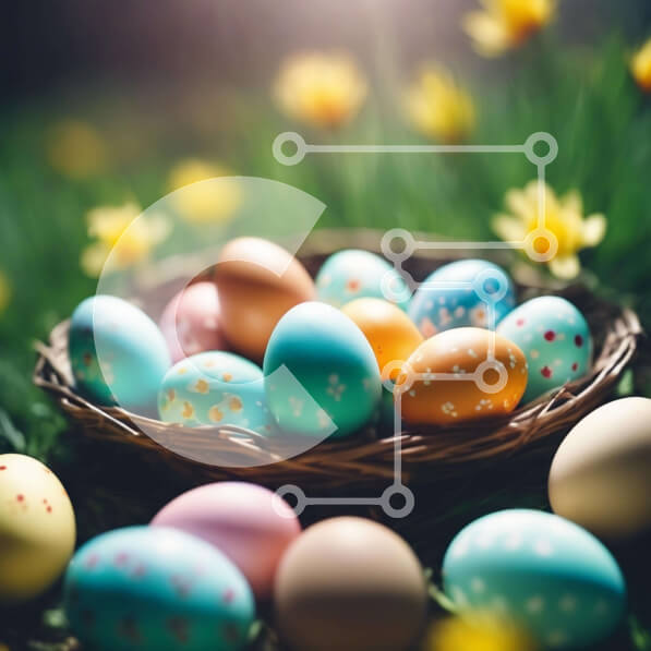 Intra Συλλεκτικό Ξύλινο Παζλ Plywood  4mm - Πολύχρωμα Πασχαλινά αυγά σε ένα καλάθι με κίτρινα λουλούδια Σε Ξύλινο Κουτί - Διαστάσεις: 10x10 cm – 25 κομμάτια