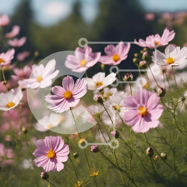 Intra Συλλεκτικό Ξύλινο Παζλ Plywood  4mm - Πεδίο με ροζ και λευκά λουλούδια του κόσμου σε άνθιση Σε Ξύλινο Κουτί - Διαστάσεις: 10x10 cm – 25 κομμάτια