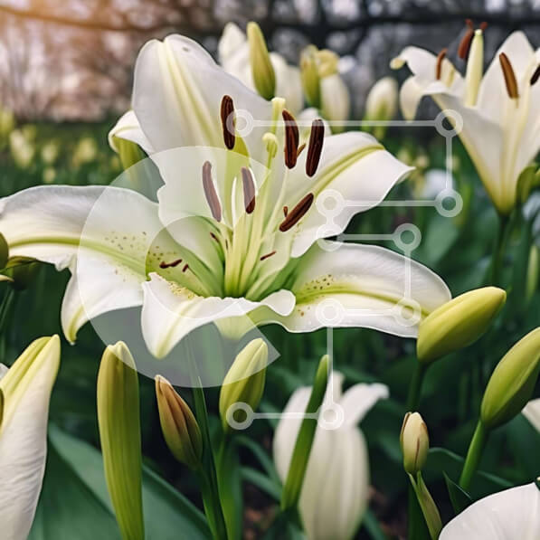 Intra Συλλεκτικό Ξύλινο Παζλ Plywood  4mm - Ανθισμένα λευκά κρίνα σε ένα χωράφι Σε Ξύλινο Κουτί - Διαστάσεις: 10x10 cm – 25 κομμάτια