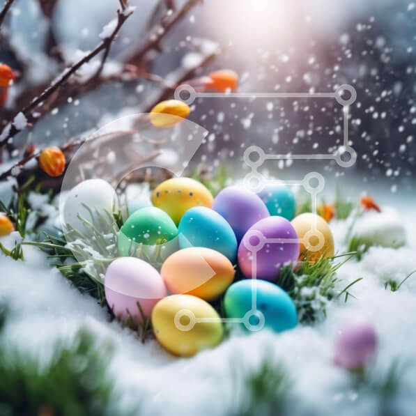 Intra Συλλεκτικό Ξύλινο Παζλ Plywood  4mm - Πολύχρωμα Πασχαλινά αυγά στο χιόνι με κλαδιά και λουλούδια Σε Ξύλινο Κουτί - Διαστάσεις: 10x10 cm – 25 κομμάτια