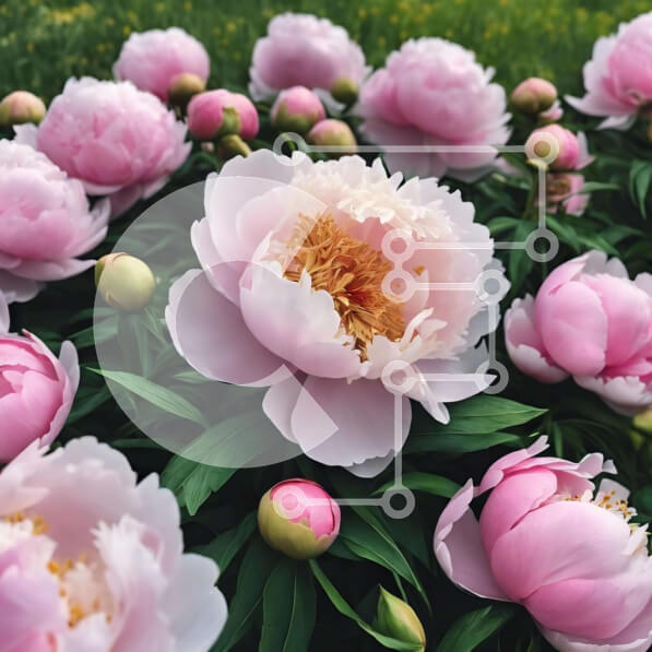 Intra Συλλεκτικό Ξύλινο Παζλ Plywood  4mm - Ομάδα από ροζ παιώνιες και άλλα λουλούδια στο γρασίδι Σε Ξύλινο Κουτί - Διαστάσεις: 10x10 cm – 25 κομμάτια