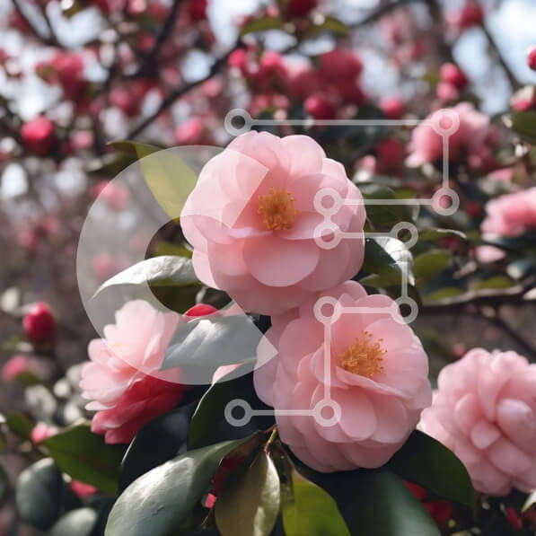 Intra Συλλεκτικό Ξύλινο Παζλ Plywood  4mm - Λουλούδια καμέλια στο δάσος Σε Ξύλινο Κουτί - Διαστάσεις: 10x10 cm – 25 κομμάτια