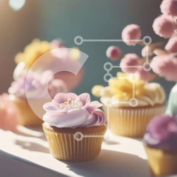 Σετ των 2 Intra Συλλεκτικό Ξύλινο Παζλ Plywood  4mm - Πολύχρωμα cupcakes σε λευκό τραπέζι με λουλούδια Σε Ξύλινο Κουτί - Διαστάσεις: 10x10 cm – 25 κομμάτια