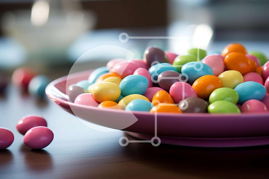 Σετ των 2 Intra Συλλεκτικό Ξύλινο Παζλ Plywood  4mm - Πολύχρωμα καλάμια καραμελών σε ένα ροζ μπολ Σε Ξύλινο Κουτί - Διαστάσεις: 10x10 cm – 25 κομμάτια