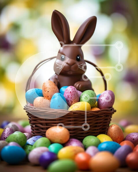 Intra Συλλεκτικό Ξύλινο Παζλ Plywood  4mm - Πολύχρωμα Πασχαλινά αυγά και σοκολατένιο λαγουδάκι στο καλάθι Σε Ξύλινο Κουτί - Διαστάσεις: 10x10 cm – 25 κομμάτια