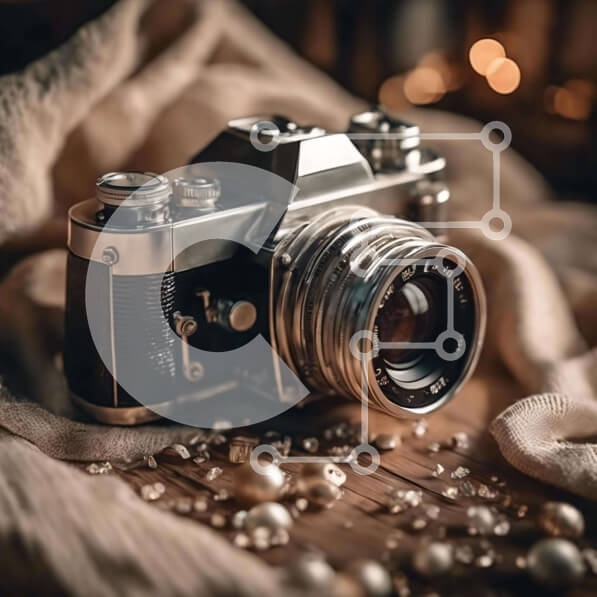 Intra Συλλεκτικό Ξύλινο Παζλ Plywood  4mm - Vintage κάμερα σε κουβέρτα με μαργαριτάρια Σε Ξύλινο Κουτί - Διαστάσεις: 10x10 cm – 25 κομμάτια