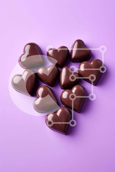 Σετ των 2 Intra Συλλεκτικό Ξύλινο Παζλ Plywood  4mm - Καραμέλες σοκολάτας σε σχήμα καρδιάς σε αφηρημένο μωβ φόντο Σε Ξύλινο Κουτί - Διαστάσεις: 10x10 cm – 25 κομμάτια