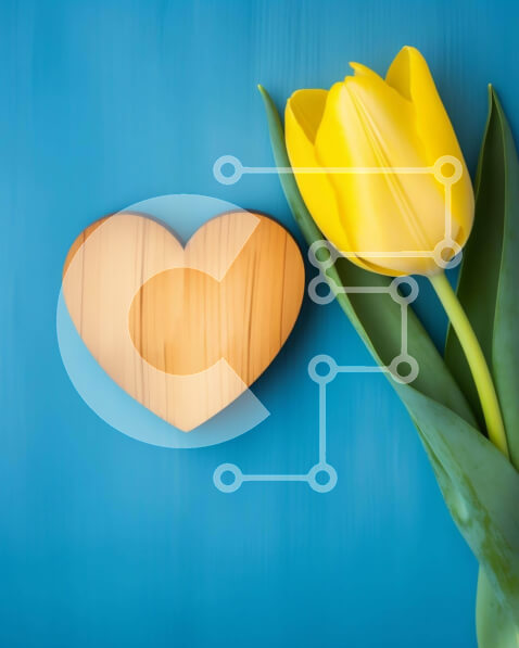 Intra Συλλεκτικό Ξύλινο Παζλ Plywood  4mm - Κίτρινες τουλίπες και ξύλινες καρδιές Σε Ξύλινο Κουτί - Διαστάσεις: 10x10 cm – 25 κομμάτια