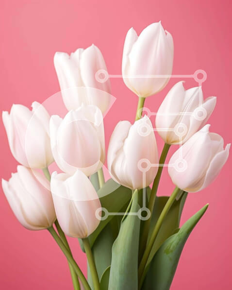 Intra Συλλεκτικό Ξύλινο Παζλ Plywood  4mm - Λευκές τουλίπες σε βάζο σε ροζ φόντο Σε Ξύλινο Κουτί - Διαστάσεις: 10x10 cm – 25 κομμάτια