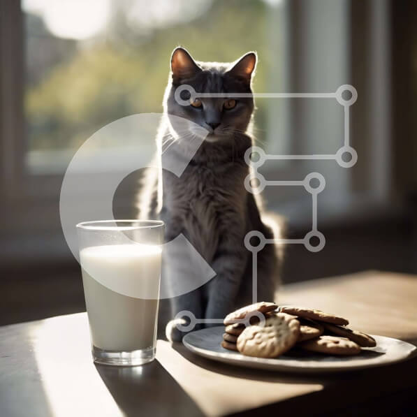 Intra Συλλεκτικό Ξύλινο Παζλ Plywood  4mm - Γκρίζα γάτα με μπισκότα και γάλα Σε Ξύλινο Κουτί - Διαστάσεις: 10x10 cm – 25 κομμάτια