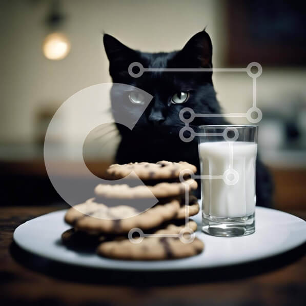 Intra Συλλεκτικό Ξύλινο Παζλ Plywood  4mm - Μαύρη γάτα με γάλα και μπισκότα Σε Ξύλινο Κουτί - Διαστάσεις: 10x10 cm – 25 κομμάτια