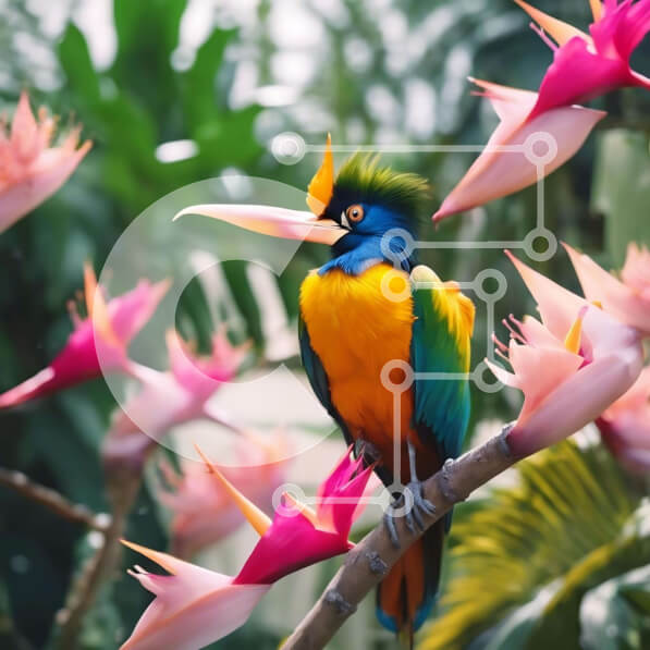 Intra Συλλεκτικό Ξύλινο Παζλ Plywood  4mm - Πολύχρωμο πουλί σκαρφαλωμένο σε εξωτικό ανθοφόρο φυτό Σε Ξύλινο Κουτί - Διαστάσεις: 10x10 cm – 25 κομμάτια