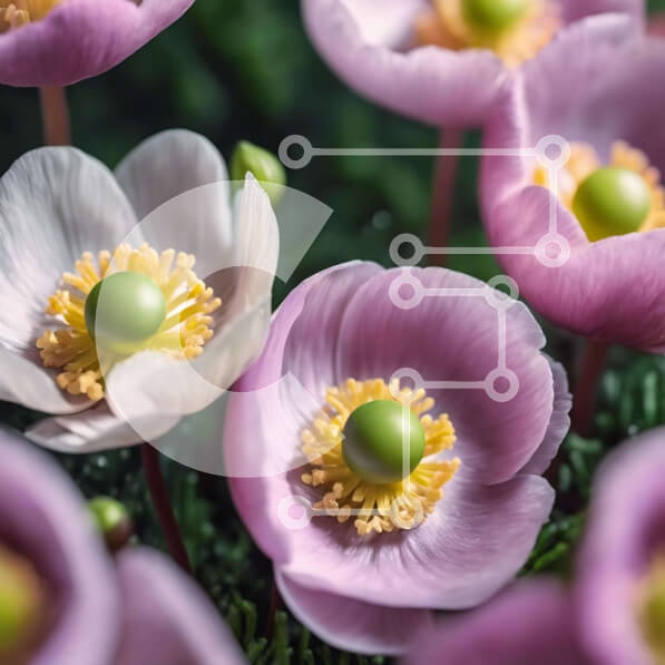 Intra Συλλεκτικό Ξύλινο Παζλ Plywood  4mm - Κοντινό πλάνο ροζ και λευκών λουλουδιών ανεμώνης στο πράσινο φύλλωμα Σε Ξύλινο Κουτί - Διαστάσεις: 10x10 cm – 25 κομμάτια