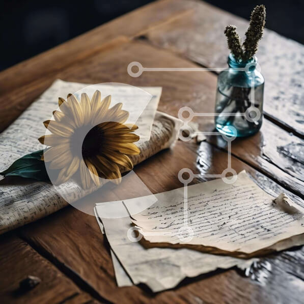 Intra Συλλεκτικό Ξύλινο Παζλ Plywood  4mm - Ρουστίκ ξύλινο τραπέζι με ηλίανθο και χαρτιά Σε Ξύλινο Κουτί - Διαστάσεις: 10x10 cm – 25 κομμάτια