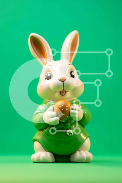 Intra Συλλεκτικό Ξύλινο Παζλ Plywood  4mm - Ειδώλιο λαγουδάκι του Πάσχα με αυγό στο στόμα σε πράσινο φόντο Σε Ξύλινο Κουτί - Διαστάσεις Puzzle: 10x10 cm – 25 κομμάτια