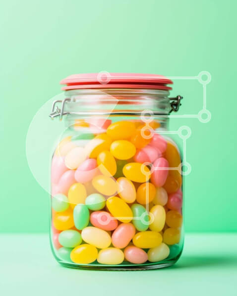 Σετ των 2 Intra Συλλεκτικό Ξύλινο Παζλ Plywood  4mm - Πολύχρωμα φασόλια ζελέ σε γυάλινο βάζο σε πορτοκαλί φόντο Σε Ξύλινο Κουτί - Διαστάσεις: 10x10 cm – 25 κομμάτια