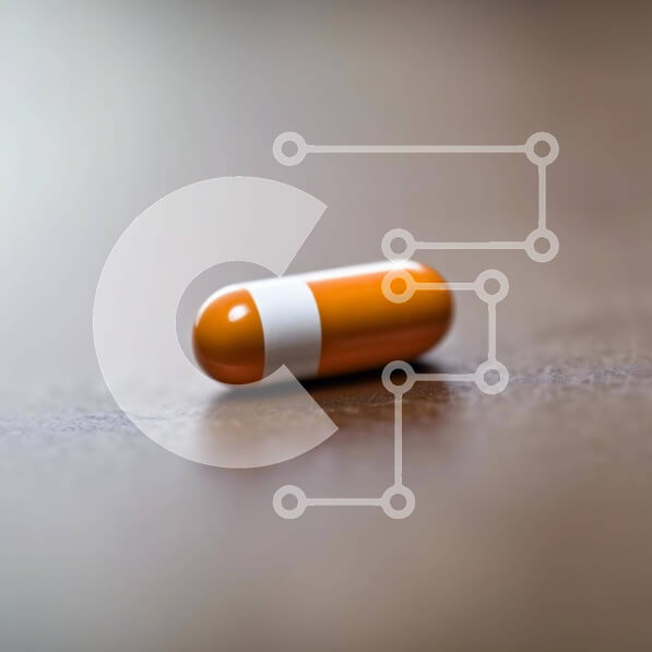 Intra Συλλεκτικό Ξύλινο Παζλ Plywood  4mm - Πορτοκαλί και λευκή κάψουλα σε καφέ επιφάνεια Σε Ξύλινο Κουτί - Διαστάσεις Puzzle: 10x10 cm – 25 κομμάτια