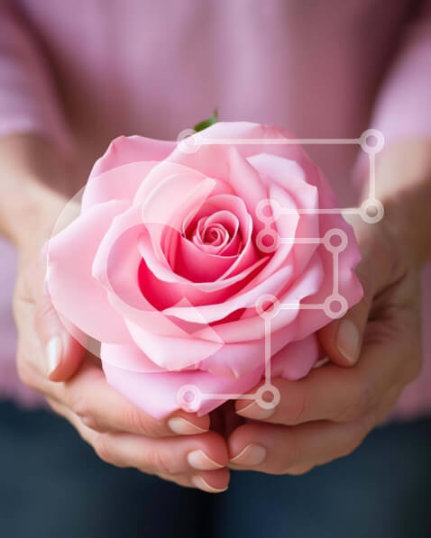 Intra Συλλεκτικό Ξύλινο Παζλ Plywood  4mm - Άτομο που κρατά ένα ροζ τριαντάφυλλο με μικρά αντικείμενα Σε Ξύλινο Κουτί - Διαστάσεις: 10x10 cm – 25 κομμάτια