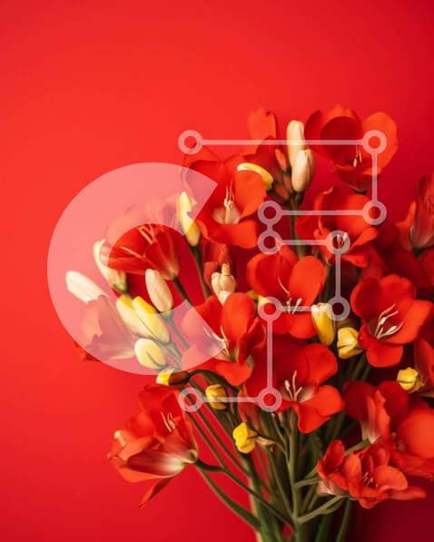 Intra Συλλεκτικό Ξύλινο Παζλ Plywood  4mm - Μπουκέτο με κόκκινα, κίτρινα και λευκά λουλούδια σε ανοιχτό βάζο με κόκκινο φόντο Σε Ξύλινο Κουτί - Διαστάσεις: 10x10 cm – 25 κομμάτια