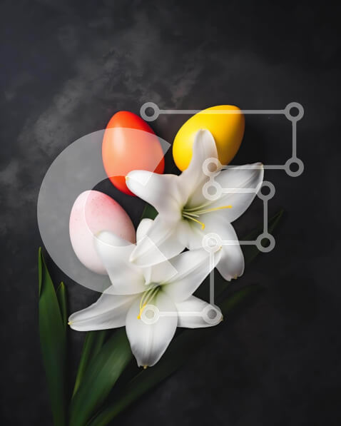 Intra Συλλεκτικό Ξύλινο Παζλ Plywood  4mm - Πασχαλινό μπουκέτο κρίνου με πολύχρωμα αυγά Σε Ξύλινο Κουτί - Διαστάσεις Puzzle: 10x10 cm – 25 κομμάτια