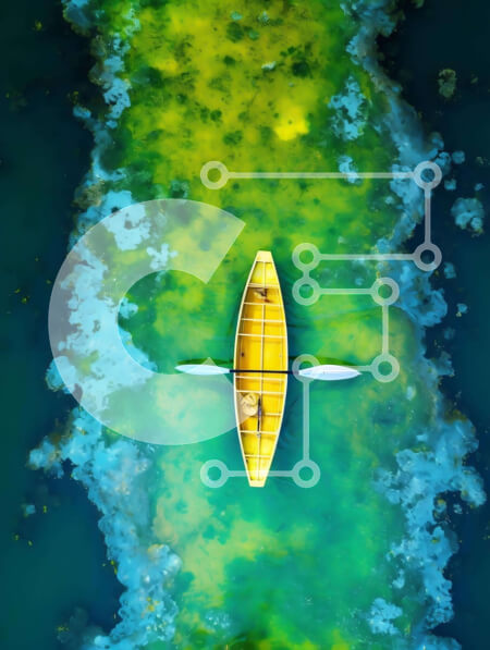 Intra Συλλεκτικό Ξύλινο Παζλ Plywood  4mm - Εναέρια άποψη του κίτρινου κανό στο νερό με τα κουπιά Σε Ξύλινο Κουτί - Διαστάσεις: 10x10 cm – 25 κομμάτια