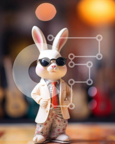 Intra Συλλεκτικό Ξύλινο Παζλ Plywood  4mm - Λευκό ειδώλιο λαγουδάκι με γυαλιά ηλίου και κιθάρες Σε Ξύλινο Κουτί - Διαστάσεις: 10x10 cm – 25 κομμάτια