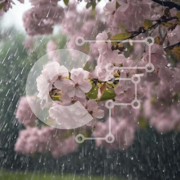 Intra Συλλεκτικό Ξύλινο Παζλ Plywood  4mm - Δέντρο με ροζ άνθη στη βροχή Σε Ξύλινο Κουτί - Διαστάσεις: 10x10 cm – 25 κομμάτια