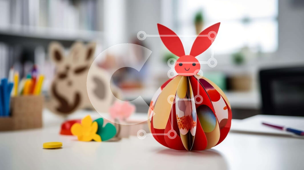 Intra Συλλεκτικό Ξύλινο Παζλ Plywood  4mm - Χαρτί γλυπτό λαγουδάκι σε χώρο γραφείου Σε Ξύλινο Κουτί - Διαστάσεις: 10x10 cm – 25 κομμάτια