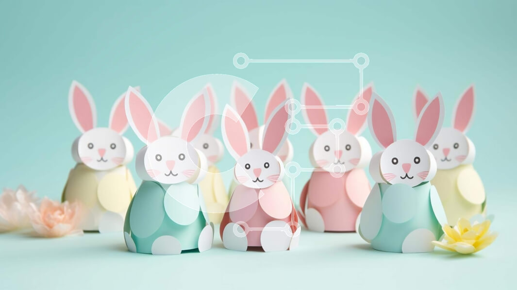 Intra Συλλεκτικό Ξύλινο Παζλ Plywood  4mm - Ομάδα από χάρτινα κουνελάκια και λουλούδια για πασχαλινές διακοσμήσεις Σε Ξύλινο Κουτί - Διαστάσεις Puzzle: 10x10 cm – 25 κομμάτια