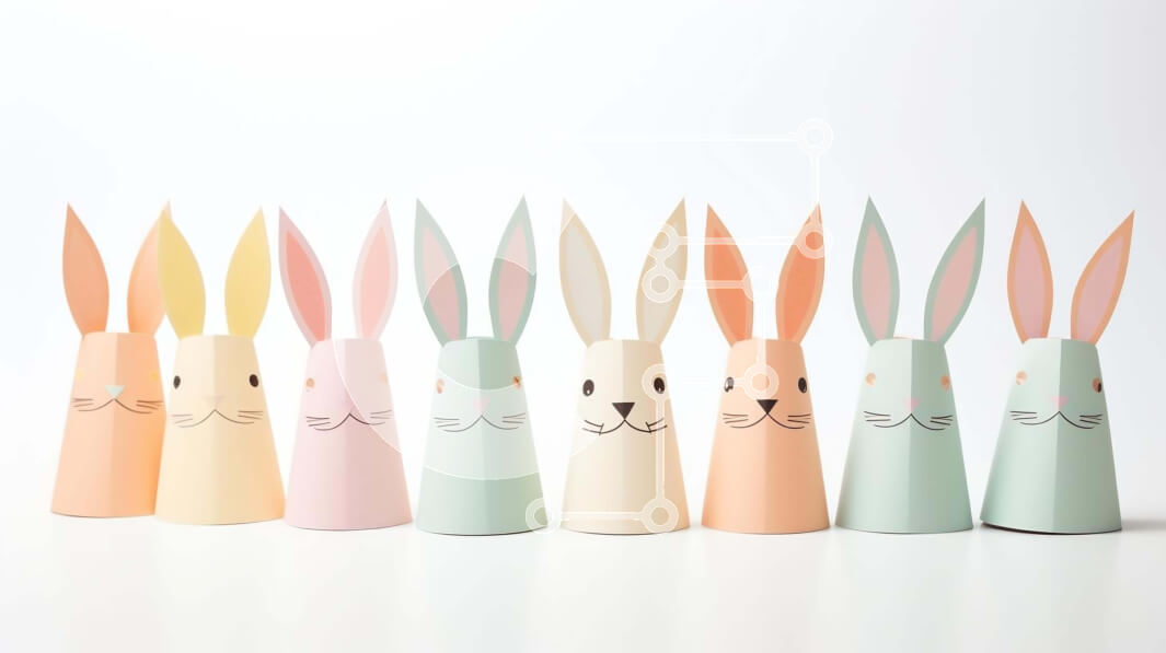 Intra Συλλεκτικό Ξύλινο Παζλ Plywood  4mm - Ζωηρόχρωμη επίδειξη φλυτζανιών λαγουδάκι του Πάσχα Σε Ξύλινο Κουτί - Διαστάσεις Puzzle: 10x10 cm – 25 κομμάτια