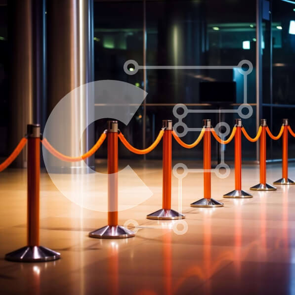 Intra Συλλεκτικό Ξύλινο Παζλ Plywood  4mm - Πορτοκαλί φράγματα σχοινιού στον άδειο διάδρομο με τηλεοράσεις Σε Ξύλινο Κουτί - Διαστάσεις Puzzle: 10x10 cm – 25 κομμάτια