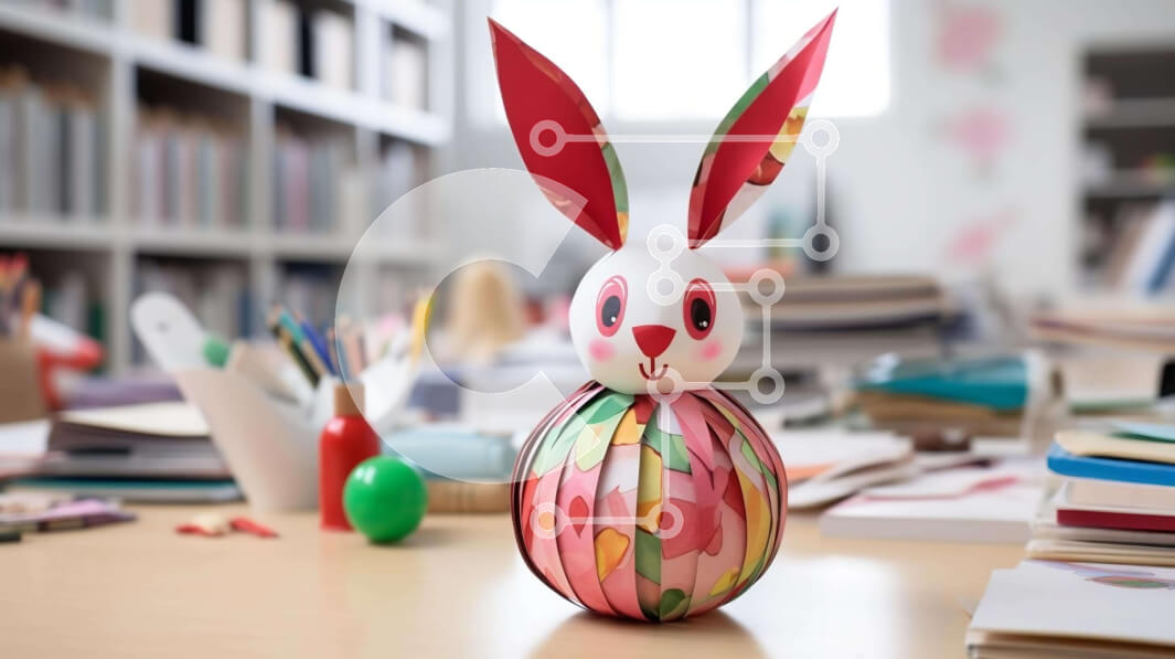 Intra Συλλεκτικό Ξύλινο Παζλ Plywood  4mm - Πολύχρωμο λαγουδάκι από χαρτομάντιλο στο τραπέζι γραφείου Σε Ξύλινο Κουτί - Διαστάσεις: 10x10 cm – 25 κομμάτια