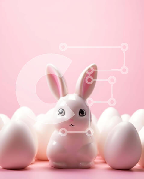 Intra Συλλεκτικό Ξύλινο Παζλ Plywood  4mm - Πασχαλινό λαγουδάκι και αυγά σε ροζ φόντο Σε Ξύλινο Κουτί - Διαστάσεις: 10x10 cm – 25 κομμάτια