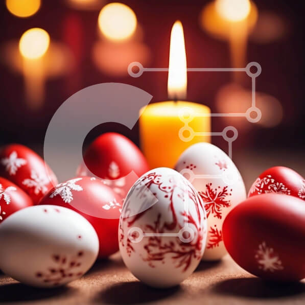 Intra Συλλεκτικό Ξύλινο Παζλ Plywood  4mm - Κόκκινα και άσπρα Πασχαλινά αυγά με νιφάδες χιονιού και κερί Σε Ξύλινο Κουτί - Διαστάσεις: 10x10 cm – 25 κομμάτια