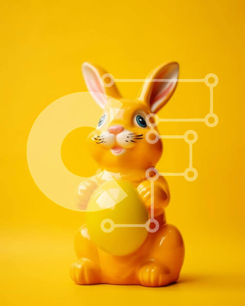 Intra Συλλεκτικό Ξύλινο Παζλ Plywood  4mm - Ευτυχισμένο κίτρινο ειδώλιο λαγουδάκι σε πορτοκαλί φόντο Σε Ξύλινο Κουτί - Διαστάσεις Puzzle: 10x10 cm – 25 κομμάτια