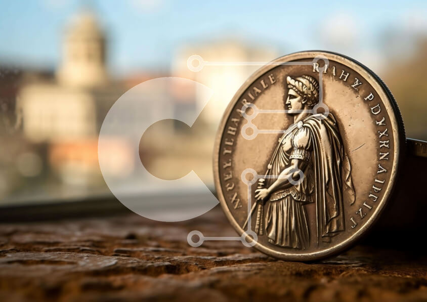 Intra Συλλεκτικό Ξύλινο Παζλ Plywood  4mm - Vintage νόμισμα του 19ου αιώνα σε ανοιχτό παράθυρο Σε Ξύλινο Κουτί - Διαστάσεις: 10x10 cm – 25 κομμάτια