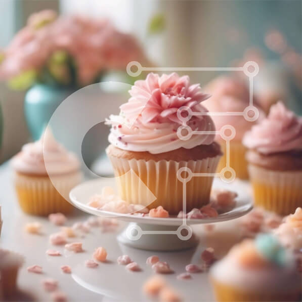 Σετ των 2 Intra Συλλεκτικό Ξύλινο Παζλ Plywood  4mm - Cupcakes με ροζ πάγωμα και λουλούδια Σε Ξύλινο Κουτί - Διαστάσεις: 10x10 cm – 25 κομμάτια