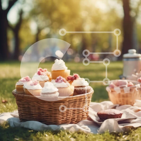 Intra Συλλεκτικό Ξύλινο Παζλ Plywood  4mm - Καλάθι για πικνίκ με cupcakes και επιδόρπια στο πάρκο Σε Ξύλινο Κουτί - Διαστάσεις Puzzle: 10x10 cm – 25 κομμάτια