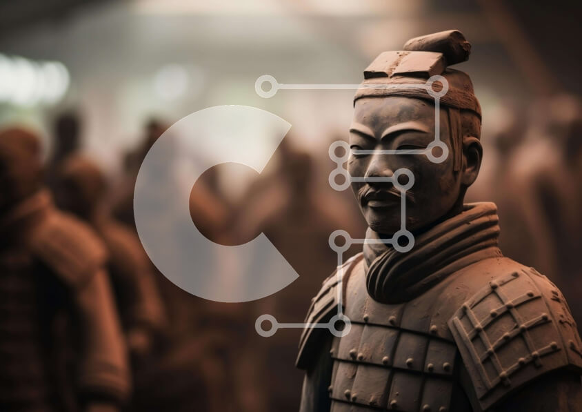 Intra Συλλεκτικό Ξύλινο Παζλ Plywood  4mm - Πολεμιστές από τερακότα σε αρχαιολογικό χώρο ή μουσείο Σε Ξύλινο Κουτί - Διαστάσεις Puzzle: 10x10 cm – 25 κομμάτια